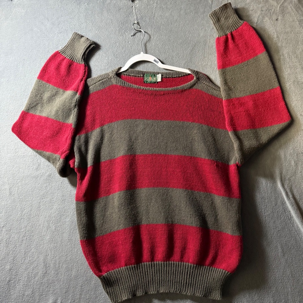 Vintage J Crew Oarsman Striped Roll Neck Sweater Red Green Mens Large USA